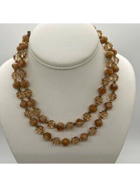 Lisner Mid-Century Double-Strand Necklace Amber & Smoky Topaz Acrylic Bead